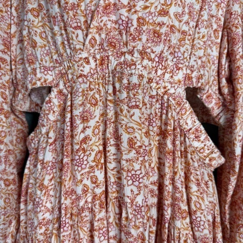 Old Navy Peach Floral Print Maxi Dress Cutout Waist XL Spring Resort Vacation - Picture 15 of 16